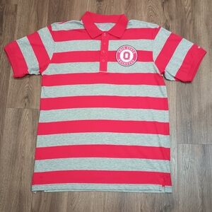 Soffe L Ohio State Buckeye Red & Gray Striped short sleeve  Polo Shirt A-155